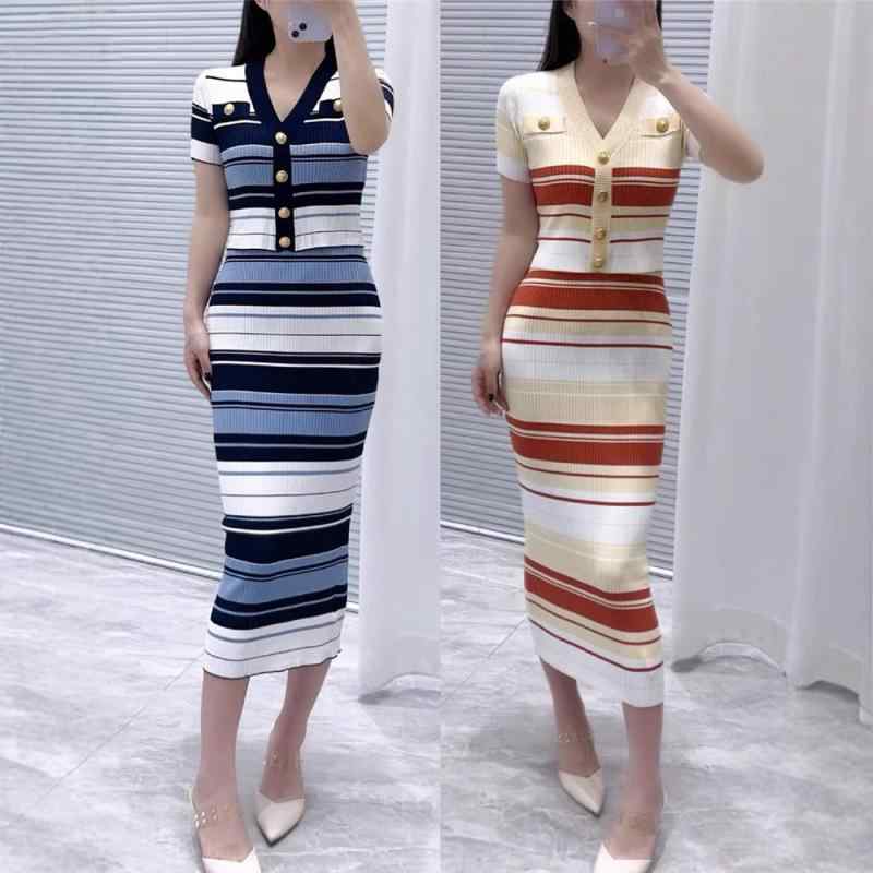 アンサンブル レディース ニットカーディガン キャミソール マキシワンピース 3点セット トップス 春夏 マルチカラー ストライプ ボーダー スリムフィット タイト ノースリーブ 羽織り カジュアル エレガント