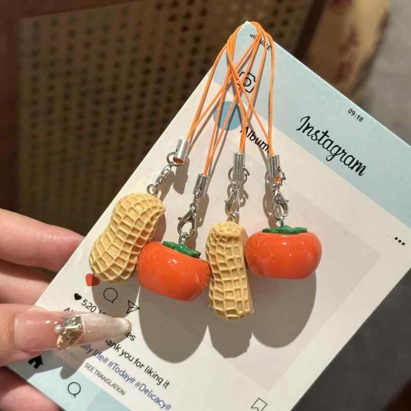 キーホルダー レディース かわいい 柿 落花生 モチーフ リアル バッグチャーム アクセサリー プレゼント