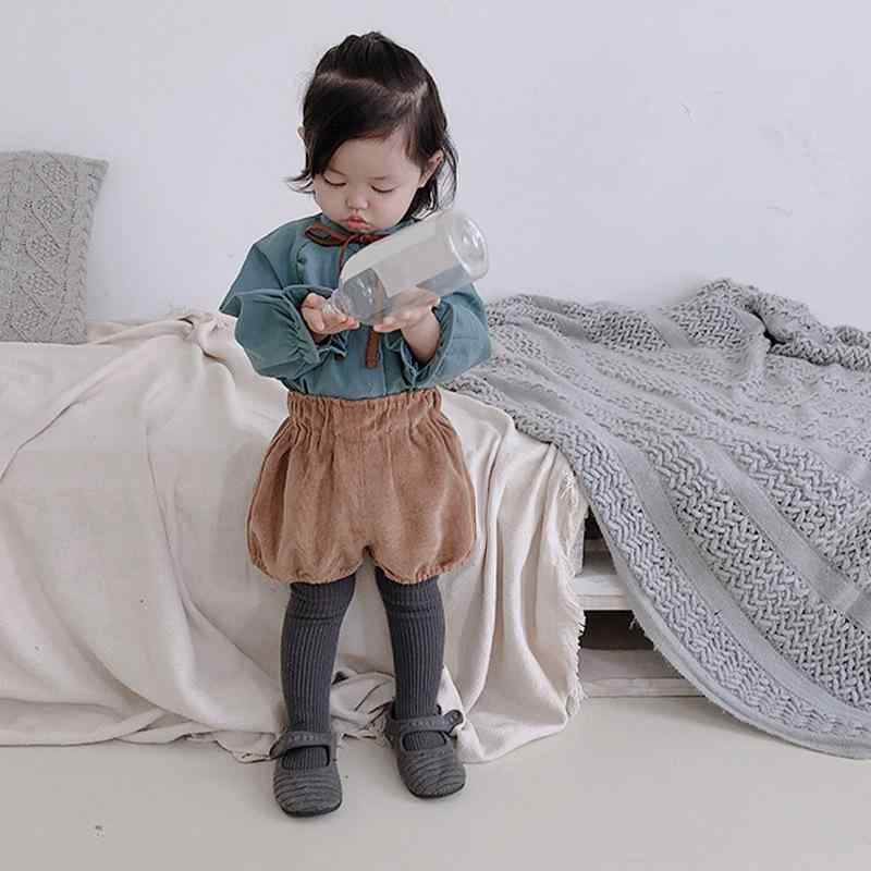 ショートパンツ キッズ 女の子 春秋 コーデュロイ バルーンパンツ ブルマ ショート丈 ハイウエスト ウエストゴム 無地 カジュアル コットン 普段着 通園 通学 80 90 100 110 120