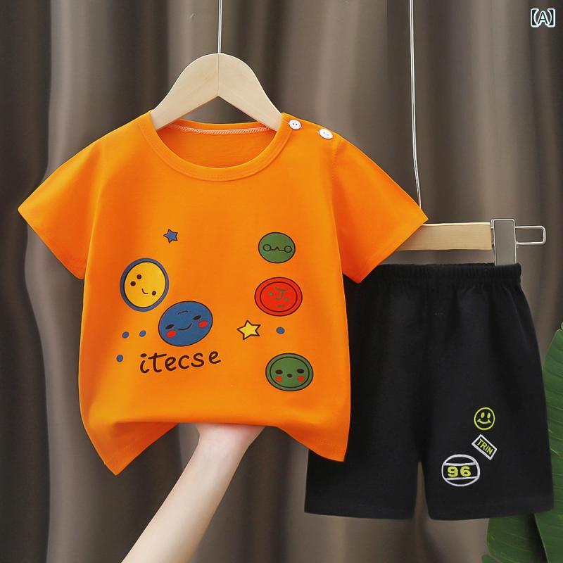 Tシャツ セットアップ キッズ ベビー 男の子 女の子 半袖 半ズボン 綿 コットン 上...