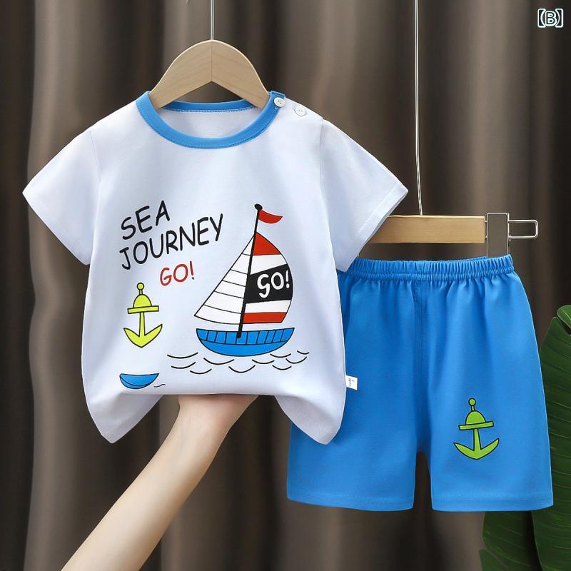 Tシャツ セットアップ キッズ ベビー 男の子 女の子 半袖 半ズボン 綿 コットン 上...