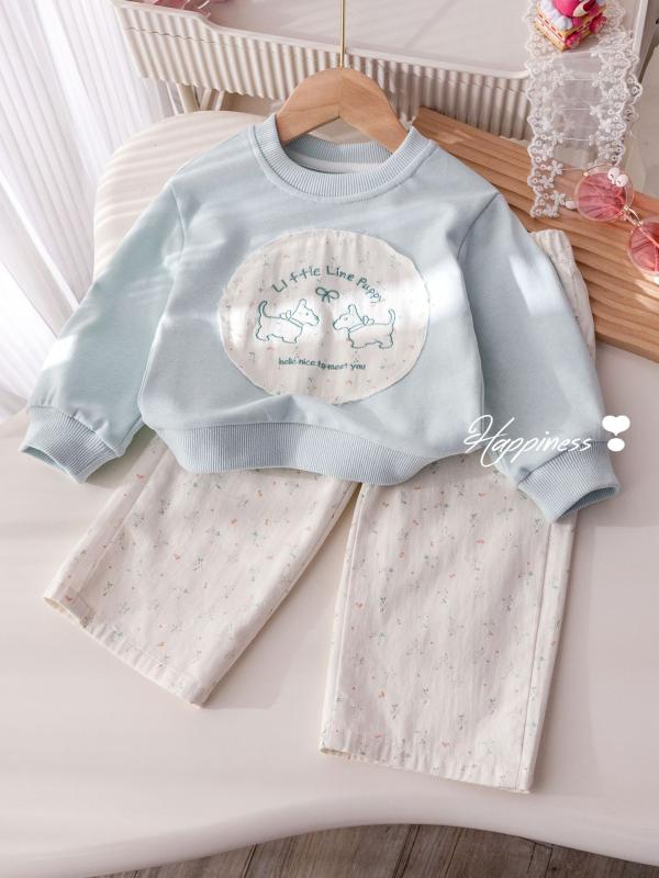 ・カテゴリ: 子供服セット・性別: 女児・スタイル: 韓国風・セット内容: トップス、パンツ（2点セット）・対象年齢: 3〜8歳（対応身長100〜140cm）・袖丈: 長袖・パンツ丈: ロングパンツ・生地加工: ソフト加工・厚さ: 普通・柄: 動物、キャラクター・デザイン要素: キャラクター、キュート・主な素材: 綿（90%）・安全基準: B類・留め具仕様: プルオーバー・カラー展開: セット、トレーナー、パンツ・サイズ展開: 90cm、100cm、110cm、120cm、130cm、140cm