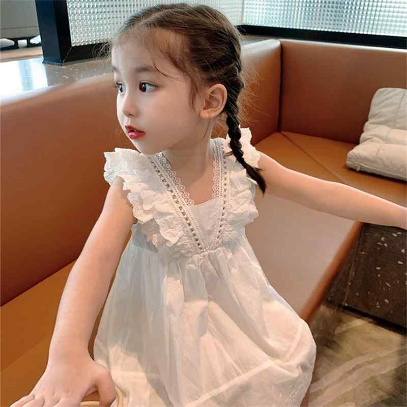 ・カテゴリ: 子供用ドレス・スタイル: プリンセス・主な素材: 綿 50%・デザイン: キャミソールワンピース、ノースリーブワンピース・性別: 女の子・対象年齢: 乳幼児（1〜3歳、身長80〜100cm）・柄: 無地・生地加工: 柔軟処理・デザイン詳細: フリル・裏地素材: 綿 50%・テイスト: キュート・カラー: ホワイトレース・サイズ展開: 90cm、100cm、110cm、120cm