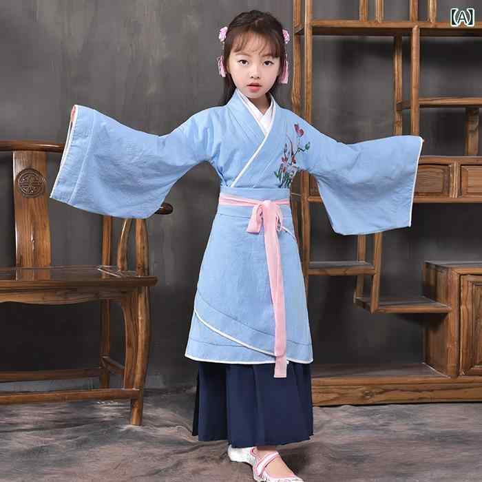 漢服 女の子 子供 伝統 衣装 和服 着物 襦袢 スカート キッズ 110 160cm 記念撮影 ...