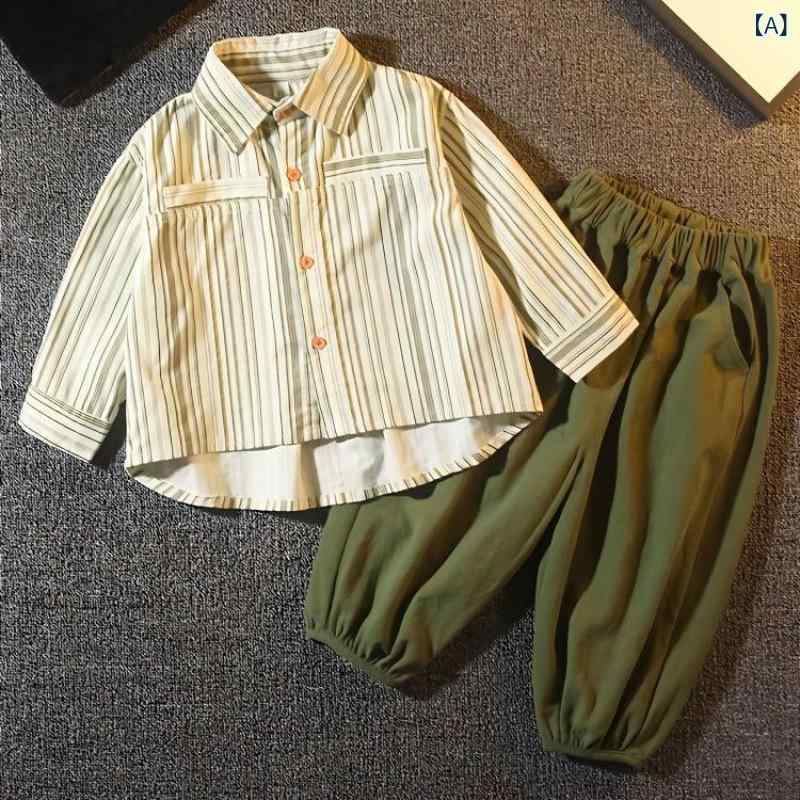 セットアップ キッズ 男の子 長袖 シャツ パンツ 2点セット 春秋 カジュアル アウター トップス ボトムス コットン soarsole-10365880 ふんわり暮らし鞄店 サンプル画像2