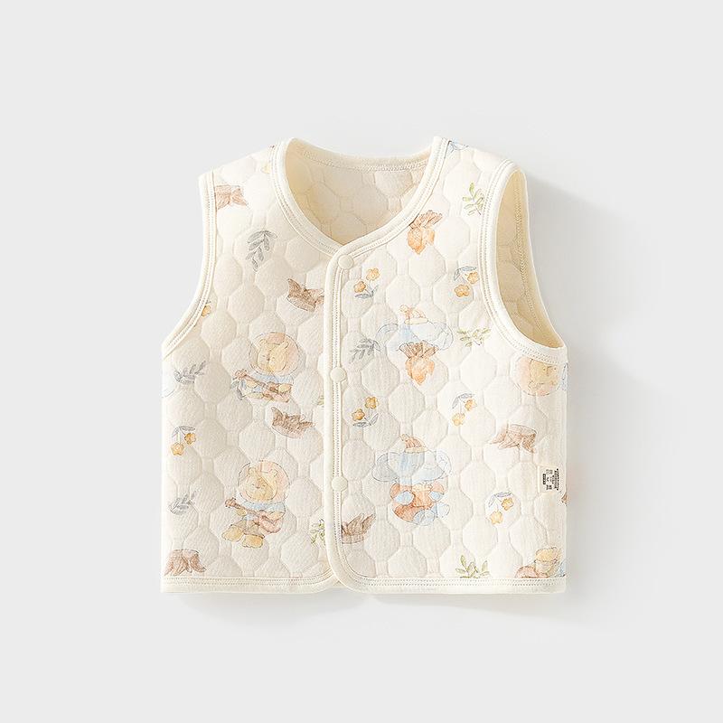 ベスト ベビー 春秋 保暖 厚手 コットン 防寒 暖かい 前開き ボタン かわいい 動物 柄 赤ちゃん トップス