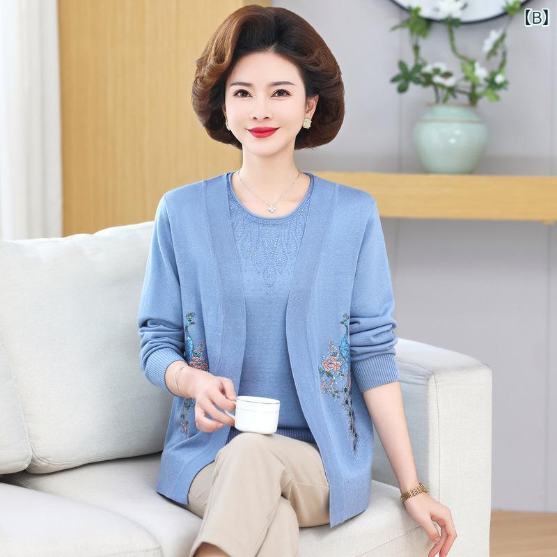 アンサンブル レディース ミセス 婦人服 カーディガン ニット 長袖 春秋 アウター 2点セット トップス 大きいサイズ カジュアル おしゃれ 体型カバー 40代 50代 60代 シニア soarsole-10367012 ふんわり暮らし鞄店 サンプル画像3