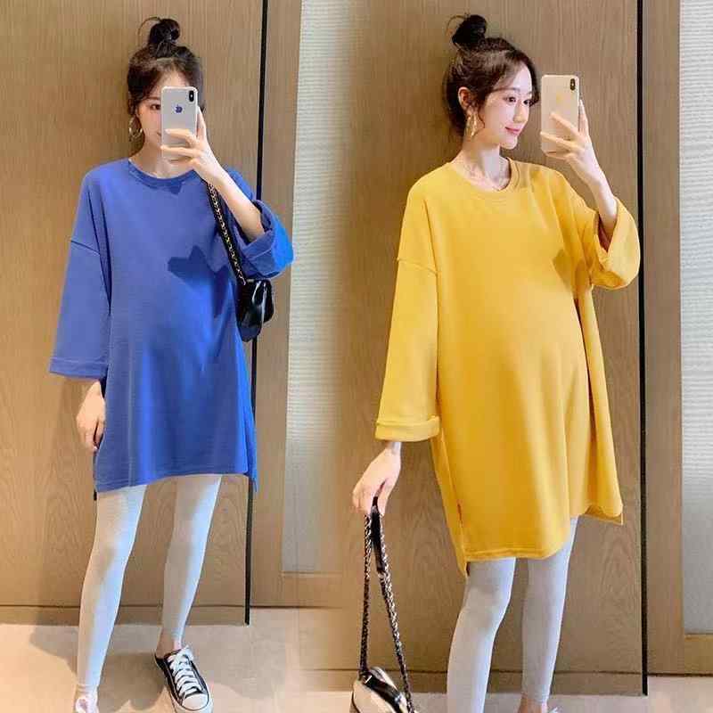 ワンピース レディース マタニティ 授乳服 長袖 コットン 春秋 Aライン 無地 ラウ...
