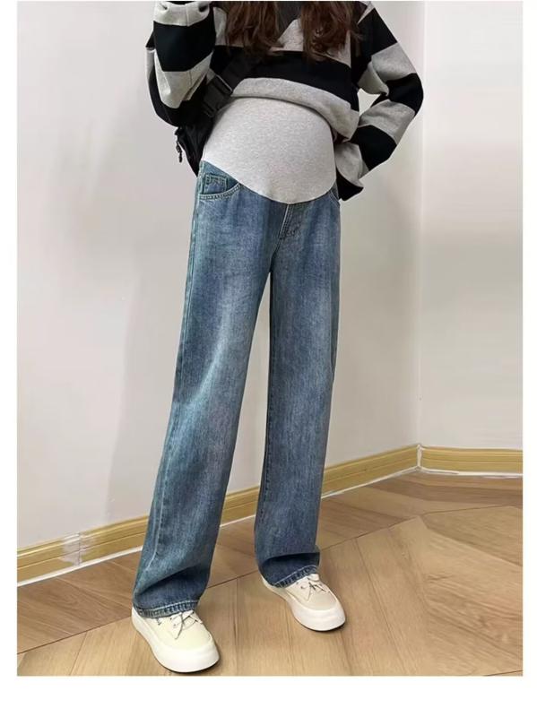 パンツ レディース マタニティ デニム ジーンズ ロング丈 春夏 煙管パンツ ストレート ハイウエスト アジャスター お腹サポート 伸縮 ストレッチ ゆったり 大きいサイズ 快適 カジュアル