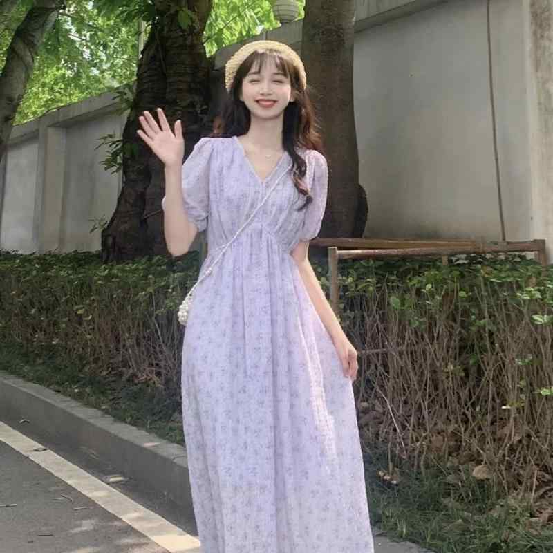 ワンピース レディース マタニティ 授乳服 春夏 授乳口付き Vネック リボン 花柄 ティアード コットン混紡 ロング丈 半袖 カジュアル かわいい イエロー パープル