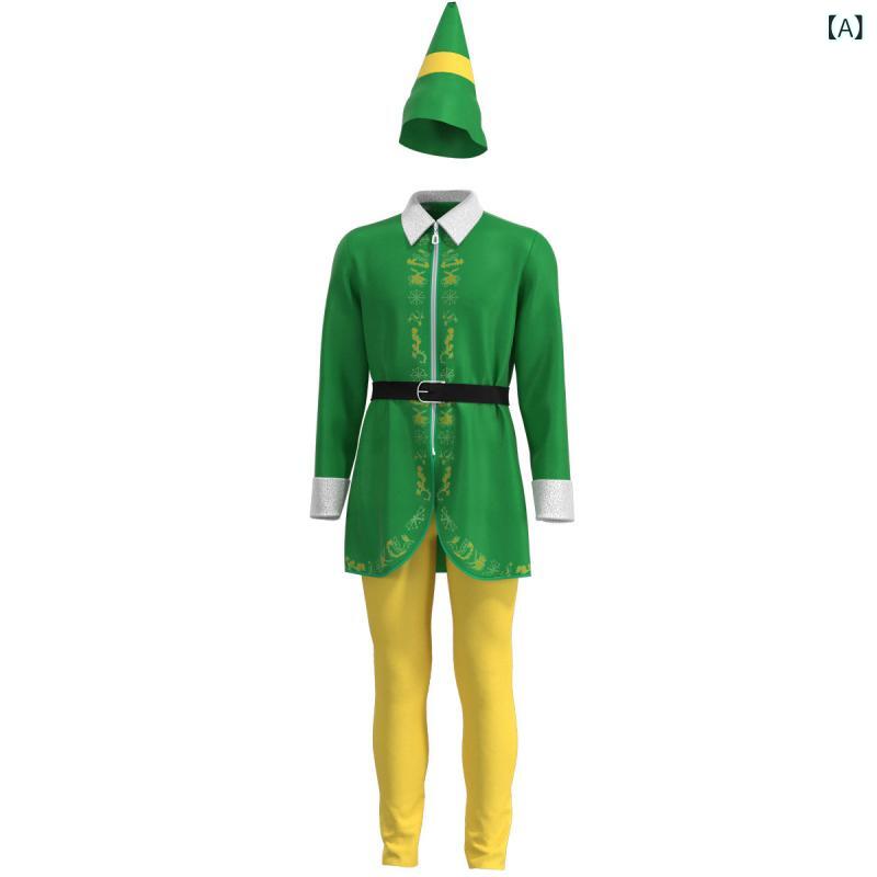 ふんわり暮らし鞄店のコスチューム 男女兼用 キッズ クリスマス サンタ エルフ 妖精 緑 仮装 ハロウィン パーティー イベント 舞台 衣装 親子 お揃い 起毛 暖かい｜アングル2