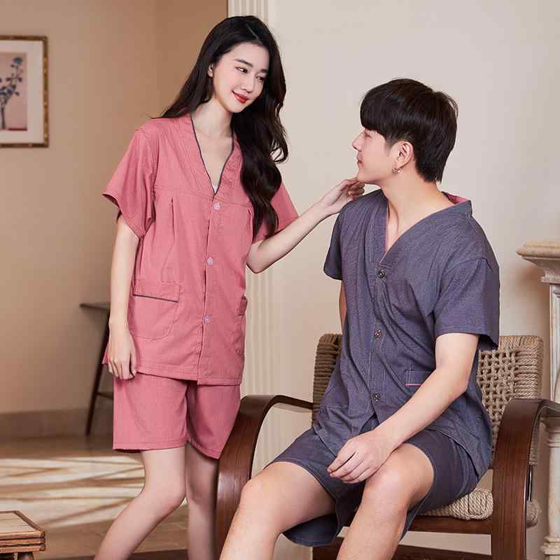 乐天商城 - セットアップ 男女兼用 綿 前後開き ボタン 鍼灸 お灸用 部屋着 マッサージ 汗蒸し サウナ パジャマ 五分袖 半袖 ショートパンツ ルームウェア 快適
