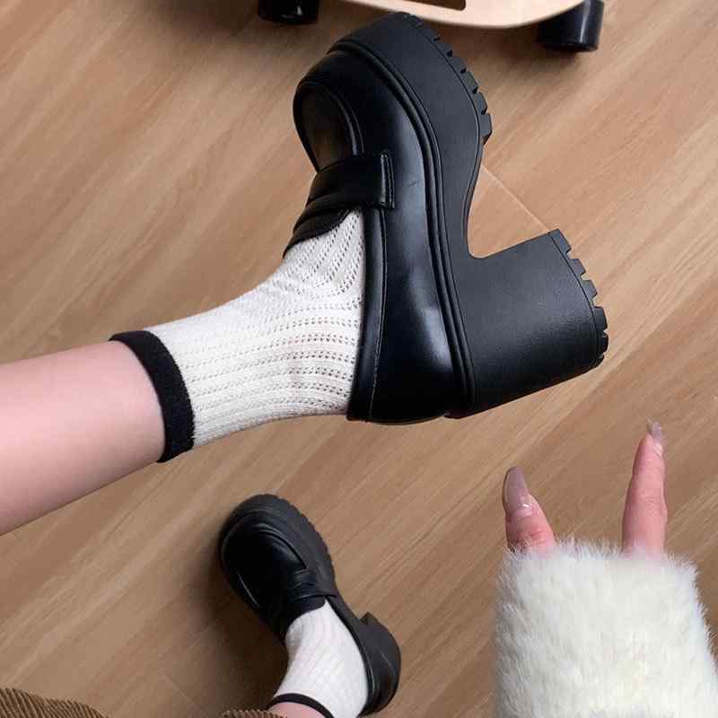 ローファー レディース 厚底 チャンキーヒール 履きやすい ラウンドトゥ レトロ フレンチ風 切り替え 痛くない 歩きやすい 通勤