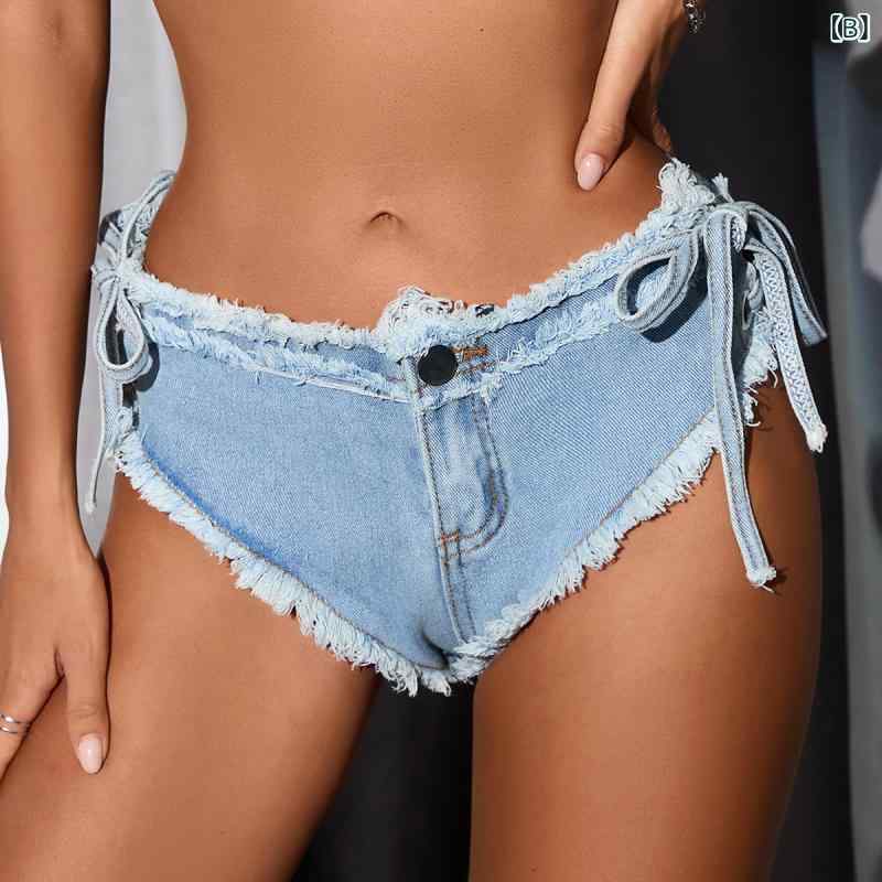 ふんわり暮らし鞄店の水着 レディース ビキニ セクシー ビスチェ デニム風 ショートパンツ 3点セット ノンワイヤー 胸パッド付き パッドあり バックシャン 無地 体型カバー ビーチ プール リゾート 海 スイムウェア｜アングル3