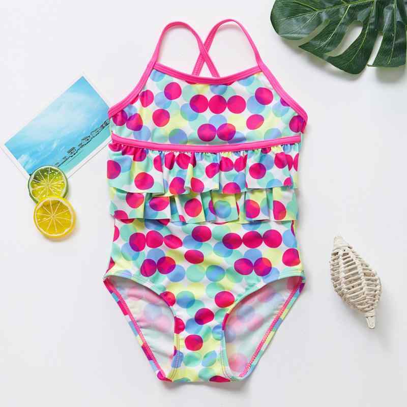 水着 女の子 キッズ ワンピース 一体型 フリル カラフル ドット柄 スイムウェア 子...