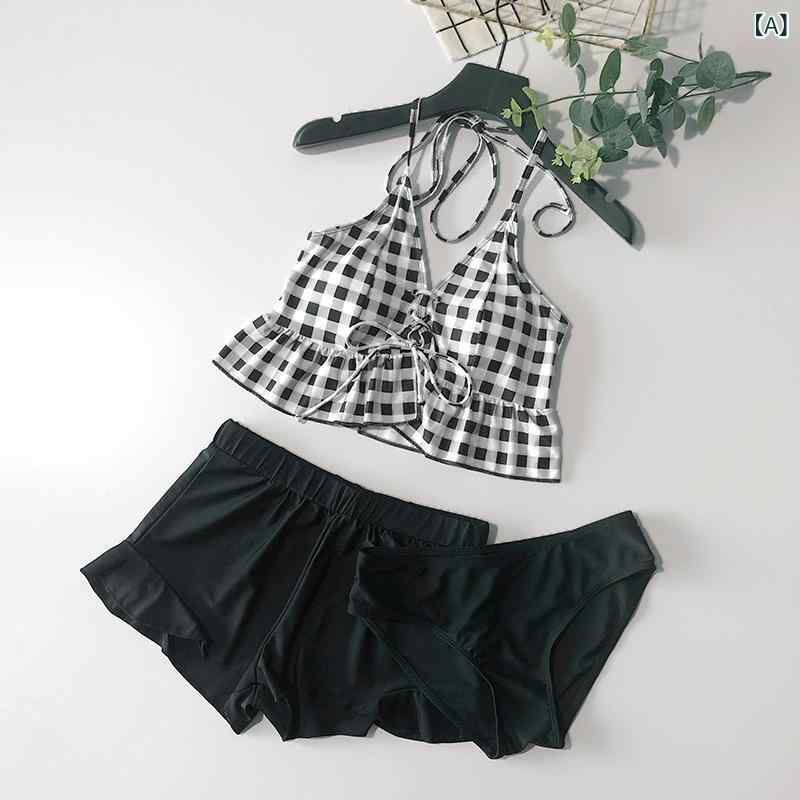 水着 レディース セパレート 3点セット ショートパンツ 体型カバー ビスチェ風 パット付き 盛れる ノンワイヤー 無地 おしゃれ かわいい 温泉 スイムウェア プール ビーチ 海 海水浴 黒 soarsole-10373541 ふんわり暮らし鞄店 サンプル画像2