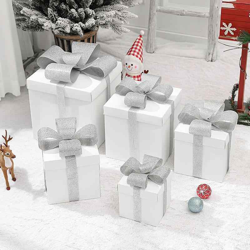 クリスマスオーナメント デコレーション 北欧風 ホワイト シルバー リボン ギフトボックス 飾り付け ディスプレイ 撮影小物 豪華 店舗装飾