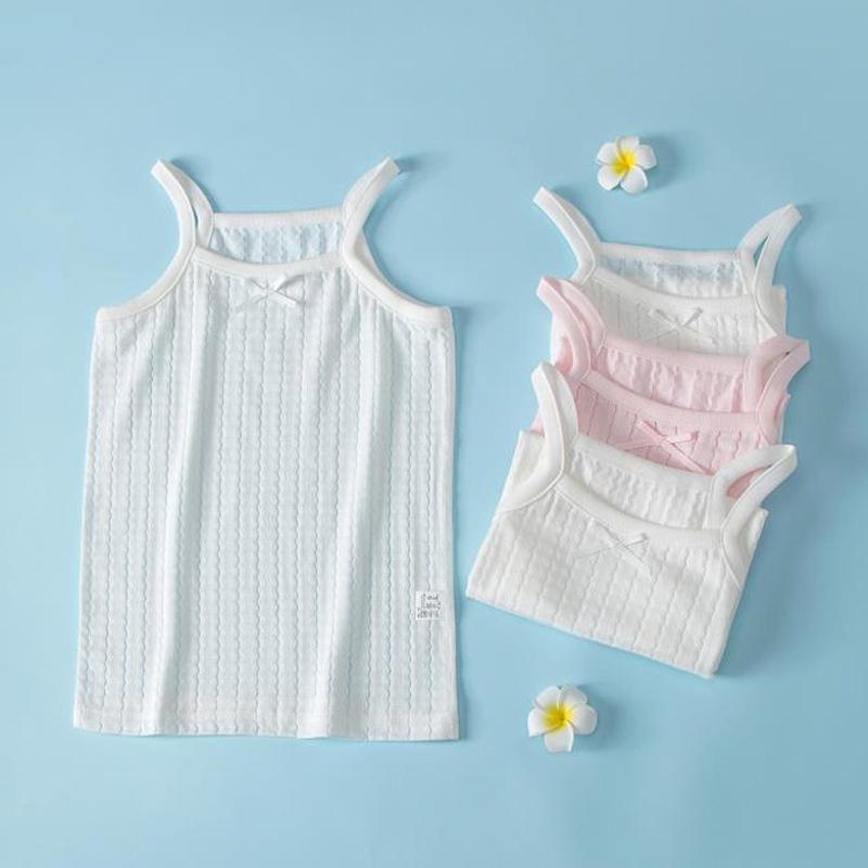 タンクトップ キッズ 女の子 コットン キャミソール ノースリーブ 肌着 2枚セット 薄手 インナー 下着 かわいい リボン 涼しい さらさら 柔らかい