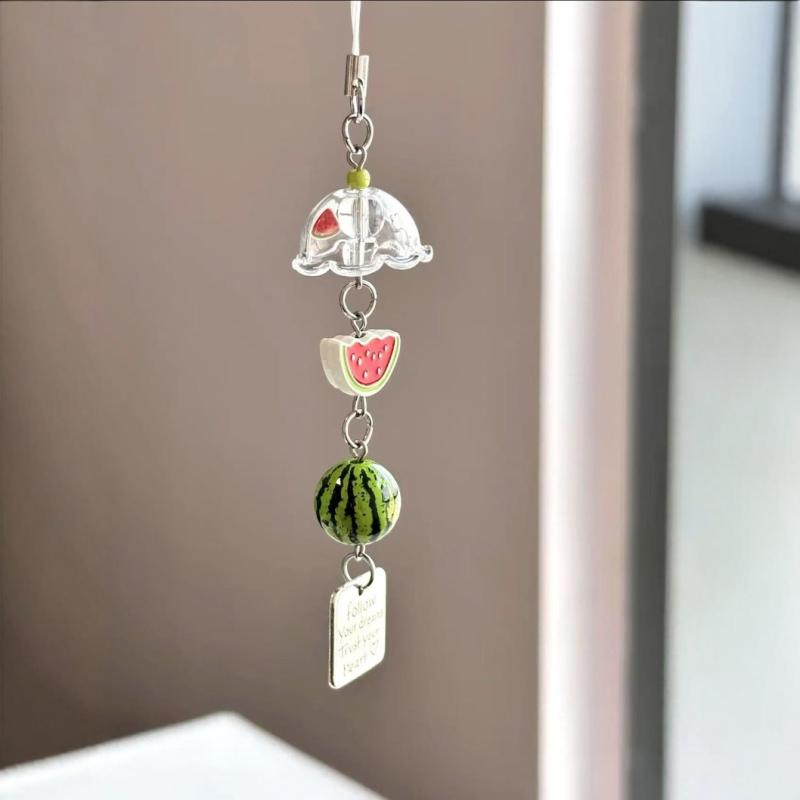 ストラップ スマホアクセサリー スマホキーホルダー 西瓜風鈴 ハンドメイド ビーズ...