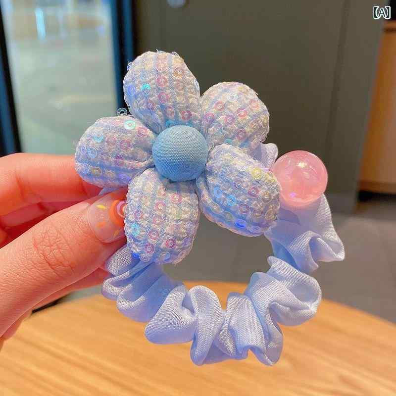 ふんわり暮らし鞄店のヘアゴム キッズ 女の子 花 スパンコール ヘアアクセサリー 髪ゴム 髪飾り かわいい おしゃれ 痛くない 伸縮性抜群 普段使い 通園 通学 セット｜アングル2