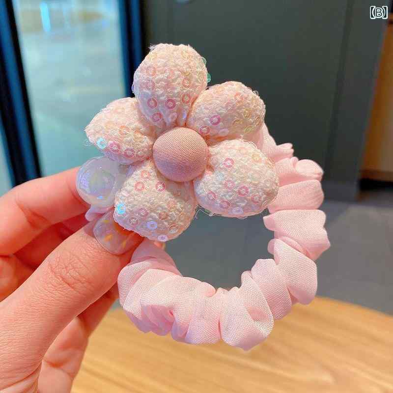 ふんわり暮らし鞄店のヘアゴム キッズ 女の子 花 スパンコール ヘアアクセサリー 髪ゴム 髪飾り かわいい おしゃれ 痛くない 伸縮性抜群 普段使い 通園 通学 セット｜アングル3