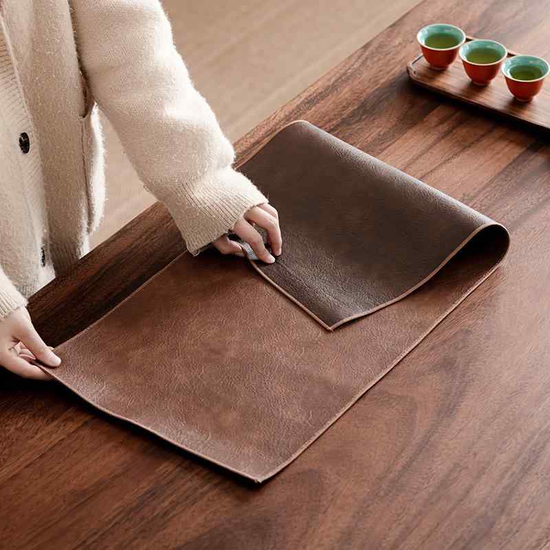茶敷き テーブルランナー フェイクレザー 防水 撥水 防汚 リバーシブル 厚手 プレ...