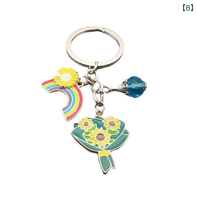 ふんわり暮らし鞄店のキーホルダー レディース 向日葵 太陽 虹 モチーフ バッグチャーム アクセサリー キーリング 合金 かわいい 小物 ギフト｜アングル3