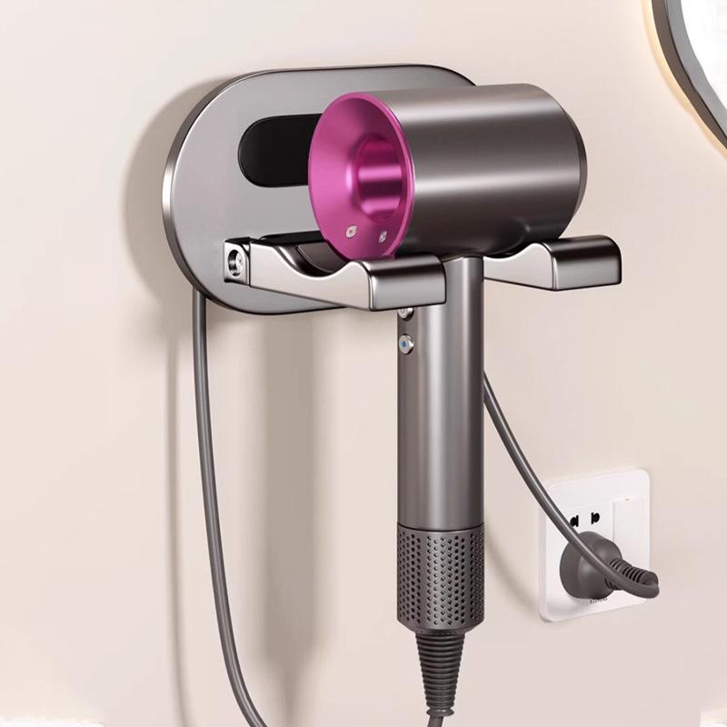 収納ラック ヘアドライヤーホルダー 壁掛け 壁面収納 穴あけ不要 アルミニウム製 耐荷重 省スペース 折りたたみ ドライヤースタンド 浴室 洗面所 隙間収納 グレー モダン