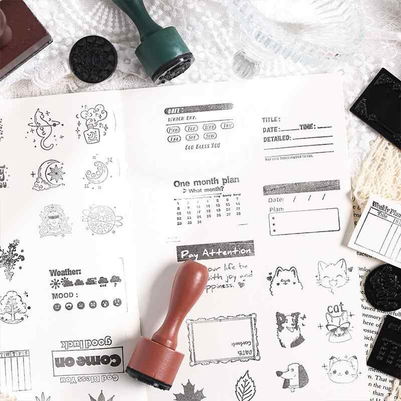 スタンプ 印章 木 木製 ウッド ハンドル ゴム印 DIY 手帳 デコレーション かわいい...