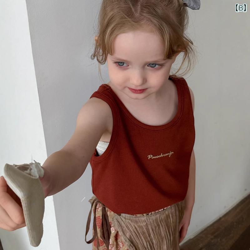 タンクトップ キッズ 女の子 男の子 春夏 ニット リブ ノースリーブ ラウンドネッ...