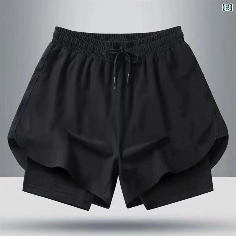 ふんわり暮らし鞄店のショートパンツ メンズ スポーツウェア ランニングパンツ ハーフパンツ 五分丈 筋トレ フィットネス ジム 吸汗速乾 再生繊維 インナータイツ付き 二重構造 ダブルレイヤー トレーニング 陸上 ジョギング アウトドア｜アングル3