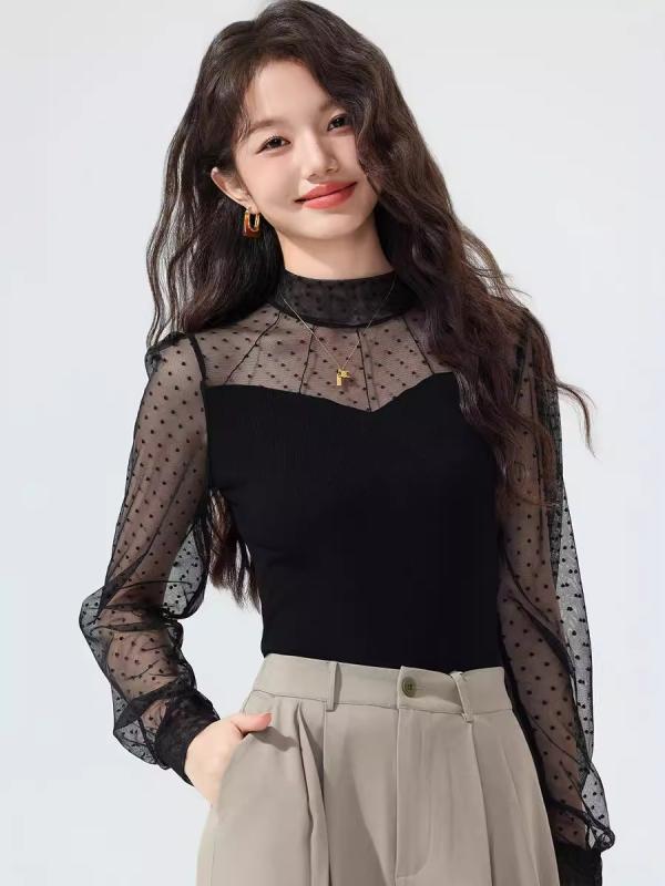 ・カテゴリ: Tシャツ・主な素材: モダール、ポリウレタン・袖丈: 長袖・袖型: パフスリーブ・シルエット: レギュラー・着丈: ミディアム（50cm超65cm以下）・カラー展開: ブラック、ホワイト、カーキ、ダークブラウン、インクブルー、グレーグリーン、アンコラレッド・サイズ展開: フリーサイズ・スタイル: フェミニン、スイート・伸縮性: 高弾性・ネックライン: ハーフハイネック