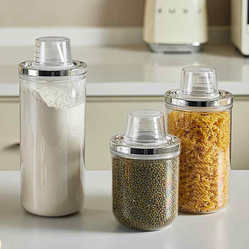 保存容器 レディース キッチン 収納 キャニスター 密閉 密封 小麦粉 砂糖 調味料入れ 雑穀 乾物 プラスチック 収納ケース 1L 2L 大容量 省スペース 乾物保存 清潔 便利 現代風 シンプル 丸型