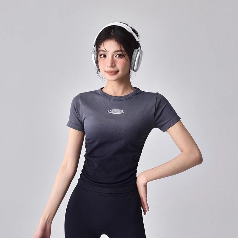 Tシャツ レディース 半袖 ヨガウェア トップス 吸汗速乾 伸縮性 ストレッチ 漸変色...