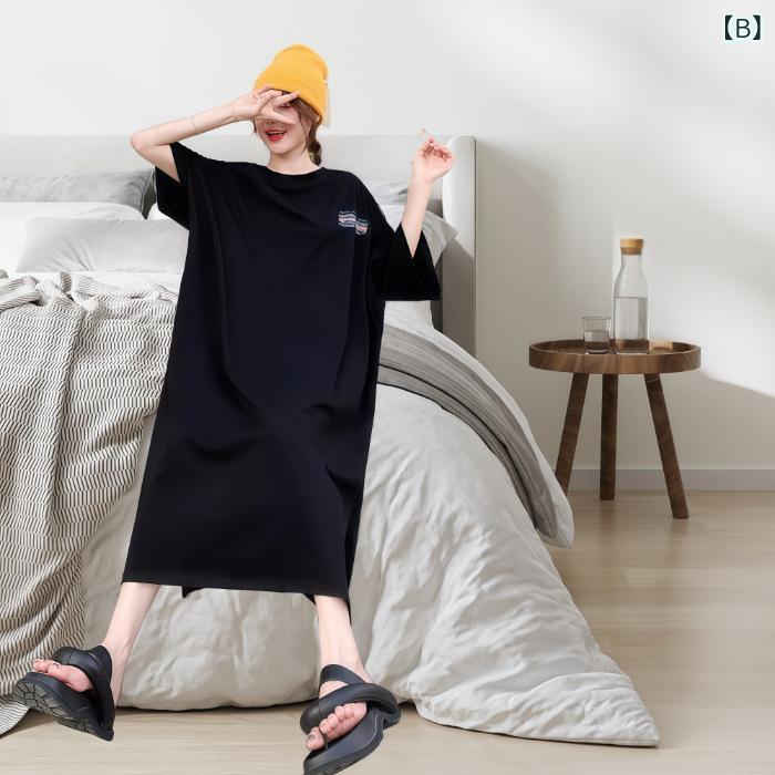 ふんわり暮らし鞄店のワンピース レディース ルームウェア 部屋着 パジャマ Tシャツワンピ 大きいサイズ ゆったり 体型カバー カジュアル 半袖 ロング丈 クルーネック 春夏｜アングル3