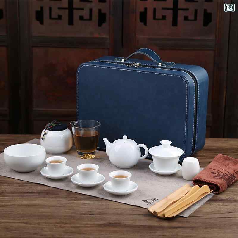 ふんわり暮らし鞄店の茶器セット 白磁 工夫茶 お茶 持ち運び 旅行用 収納バッグ付き ポータブル 急須 湯呑み アウトドア ティーセット｜アングル3