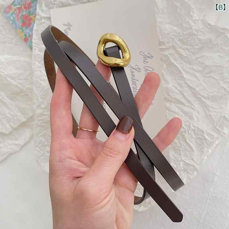 ふんわり暮らし鞄店のベルト レディース 牛革 細ベルト ウエストマーク レトロ 金属バックル 調整可能 おしゃれ カジュアル かわいい ワンピース用 チュニック用 通勤 通学｜アングル3
