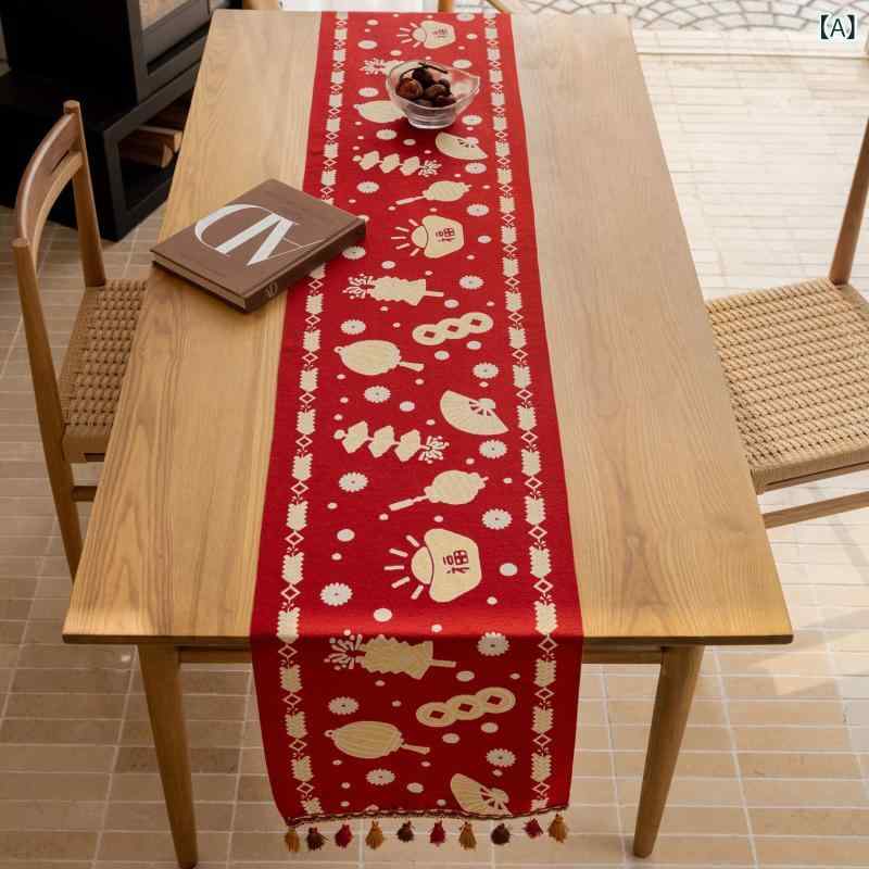 テーブルランナー 新年 中華風 赤 元宝 中国結び テーブルクロス おしゃれ 撥水 テーブルセンター 食卓ランナー ディナー 装飾 お正月 飾り おもてなし パーティー