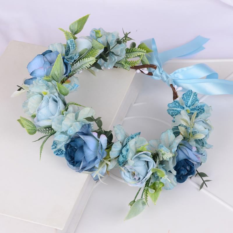 ヘッドドレス レディース ヘアアクセサリー ウェディング 結婚式 髪飾り クラウン 森ガール風 花冠 ドライフラワー風 り ブルー ブライダル リゾート ビーチ 撮影小物