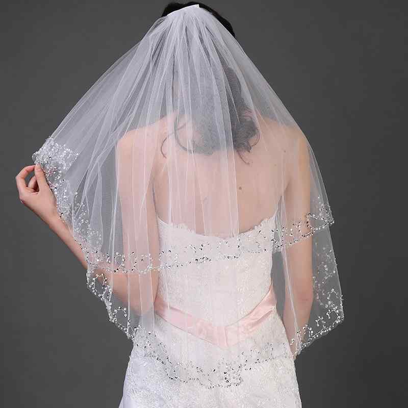 ベール レディース 二層 ヘッドドレス レース り ラインストーン ホワイト 結婚式 ウェディング 誕生日 パーティー フォーマル 上品 シンプルフラワー