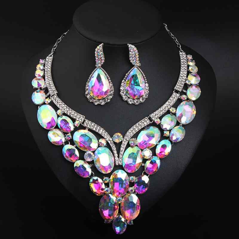 Women's Necklace and Earrings Set - Large, Elegant, Sparkling Crystal Jewelry Set for Dresses, Banquets, Weddings, Receptions, Parties, European and American Style Accessories