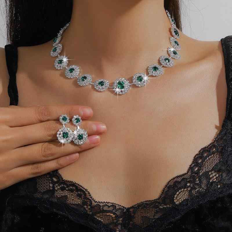 Women's Necklace and Earrings Set - 2-Piece Set with Electroplated Zirconia - Sparkling Necklace, Formal, Party, Wedding, Bride, Reception, Guest, Dress, After-Party, Gorgeous, Elegant
