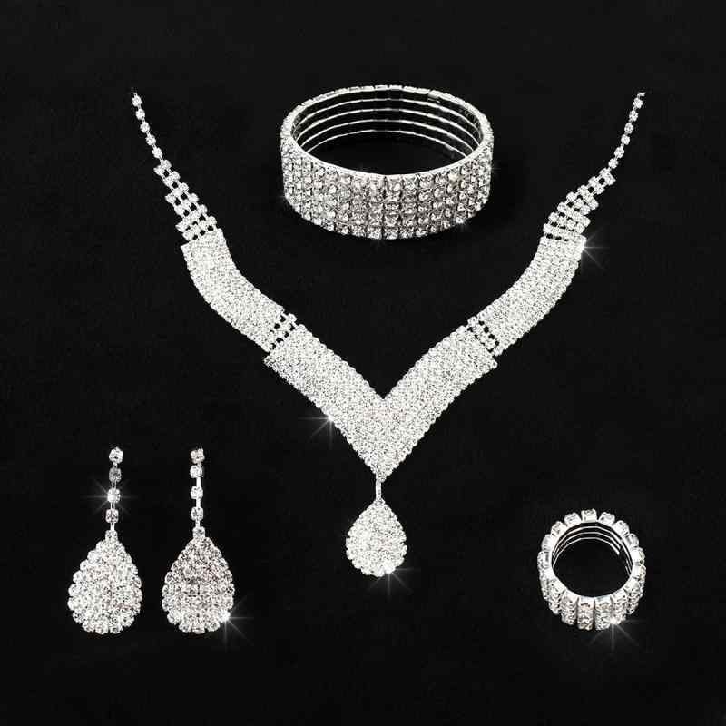 Necklace and Earrings Set for Women: A luxurious, sparkling, and elegant 2-piece set featuring teardrop-shaped rhinestone earrings. Perfect for formal occasions, weddings, and other special events. A sophisticated and charming accessory for adults.