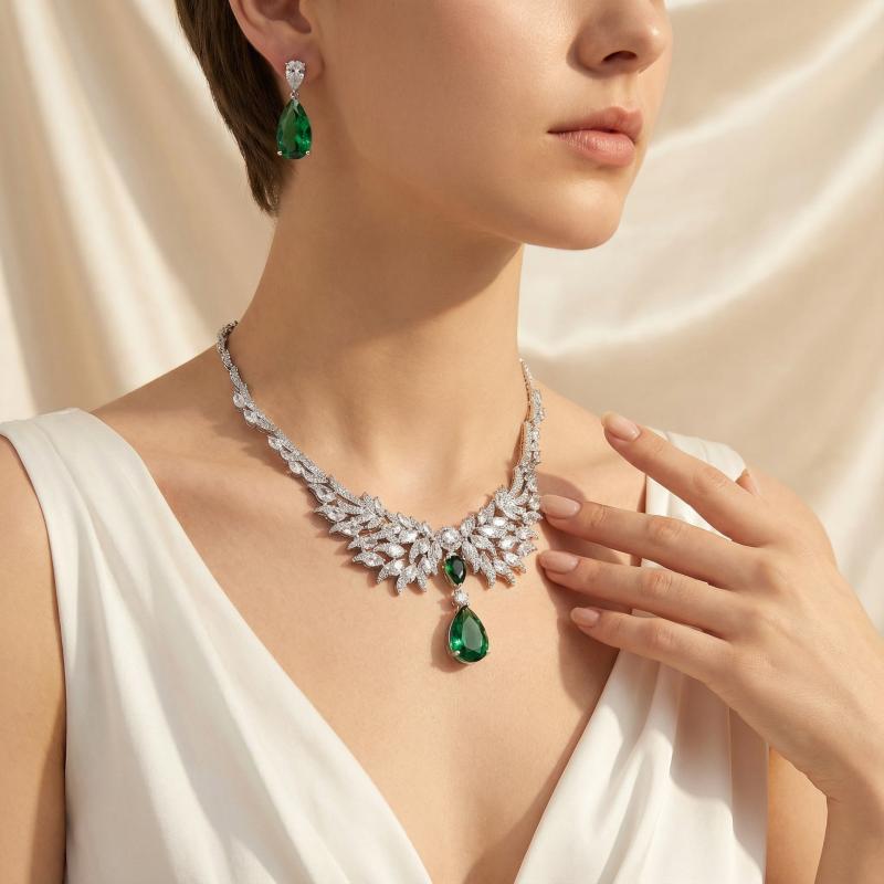 Women's Necklace Jewelry Set: Zirconia Teardrop Motif, Formal, Wedding, Bridal, Reception, Party, Delicate, Dangle, Elegant, Sparkling.