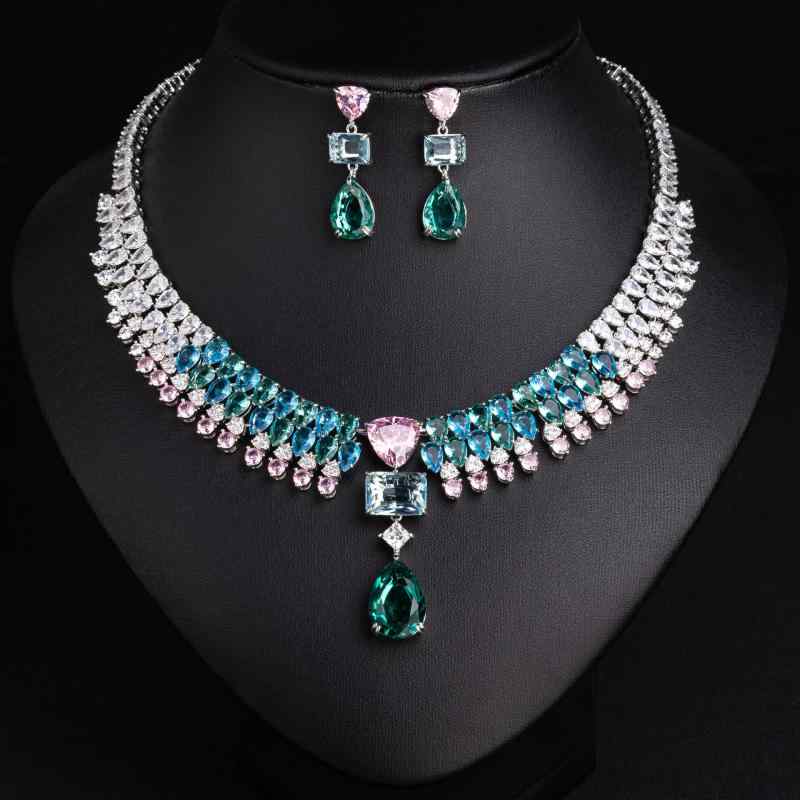 Women's Necklace Jewelry Set: Zirconia Teardrop Design, Gorgeous, Formal, Bridal Accessory Set, Wedding, Party, Elegant, and Hypoallergenic.