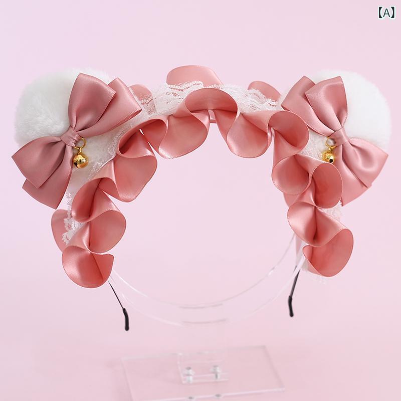 ふんわり暮らし鞄店のカチューシャ キッズ 女の子 ロリータ クマ耳 ベル付き ふわふわ 秋冬 ヘアバンド 髪飾り かわいい ヘアアクセサリー｜アングル2