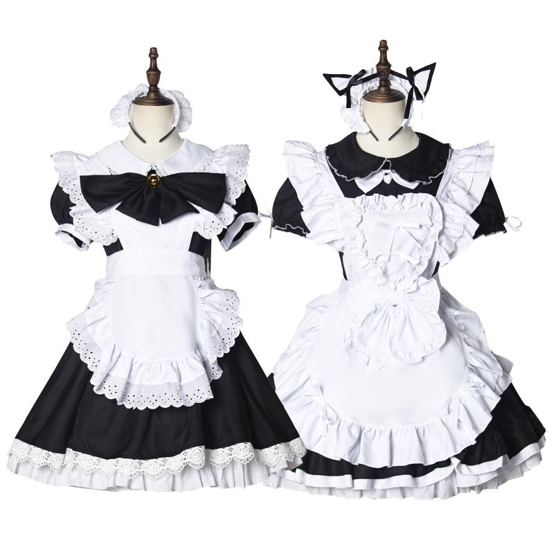 ワンピース レディース コスプレ メイド服 ロリータ風 バニーガール ハロウィン 仮装 衣装 エプロン付き カチューシャ セット イベント パーティー かわいい