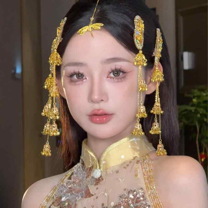 ・素材: 合金・スタイル: 宮廷風、文芸レトロ・対象: レディース・加工技術: ラインストーン埋め込み・ヘアクリップ分類: ダッカールクリップ・デザイン要素: 花・カラー展開: ゴールド（単品）・商品カテゴリ: ヘアアクセサリー