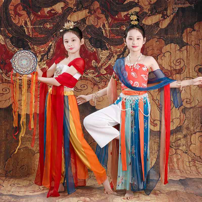 ダンス衣装 キッズ 女の子 子供 中国風 古典舞踊 敦煌 飛天 異国風 ガールズ コスチューム 発表会 ステージ衣装 伝統衣装 イベント パフォーマンス