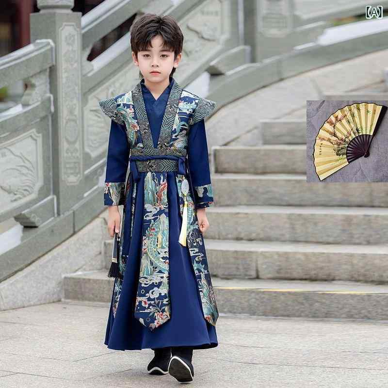 ふんわり暮らし鞄店の唐装 キッズ 男の子 チャイナモダン 漢服 飛魚服 春秋 長袖 ロングスリーブ 古風 かっこいい 男児 伝統衣装 民族衣装 コスプレ 演劇 発表会 ステージ衣装 演出服｜アングル2